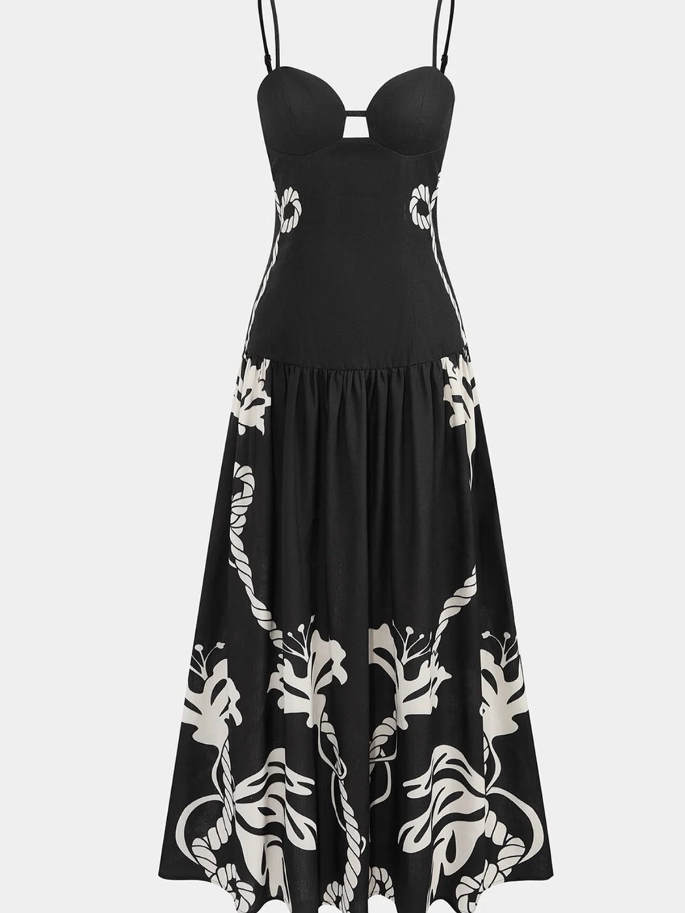 Black & crem Floral Maxi Dress with Spaghetti Straps. Printed Cami Maxi Dress